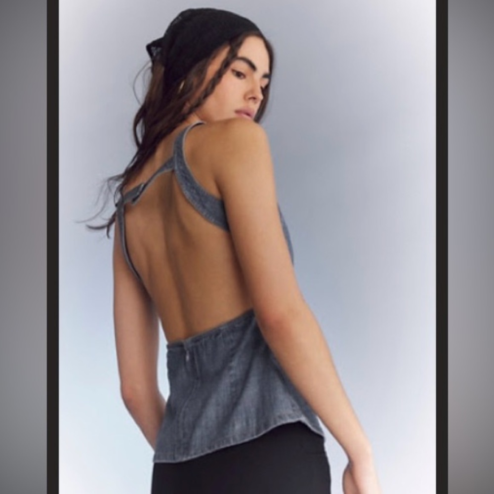 Free People Denim Blue Open Back Tank Top